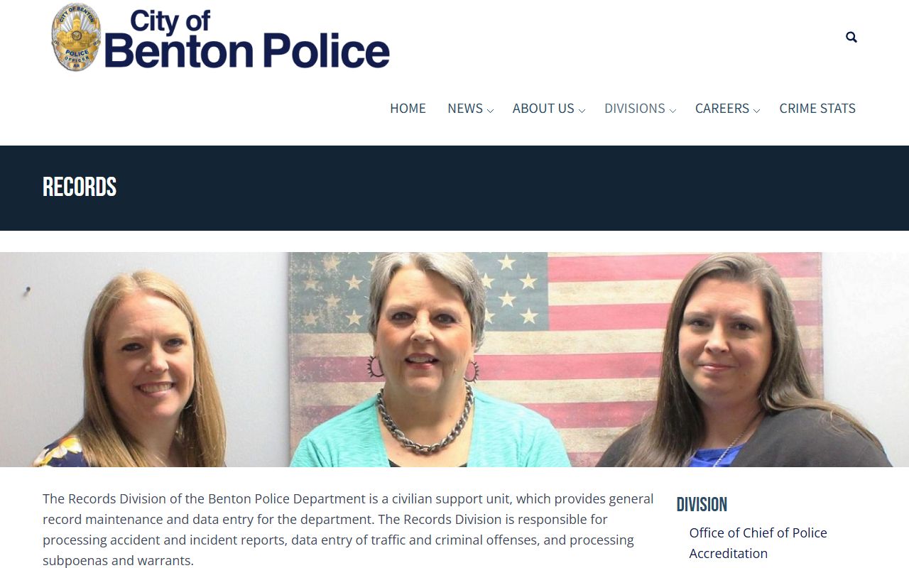 Benton Police Records Division for Benton Criminal History