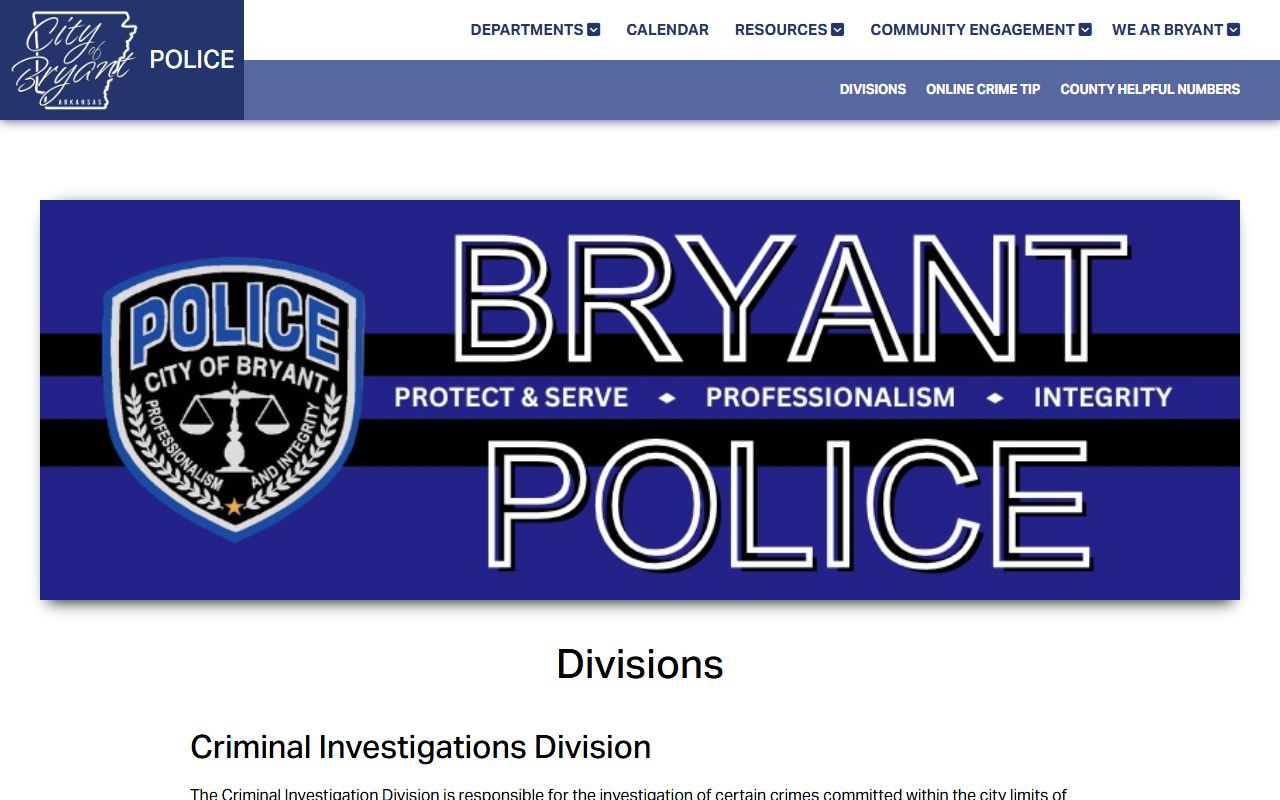 Bryant Police Department for Bryant Criminal History records