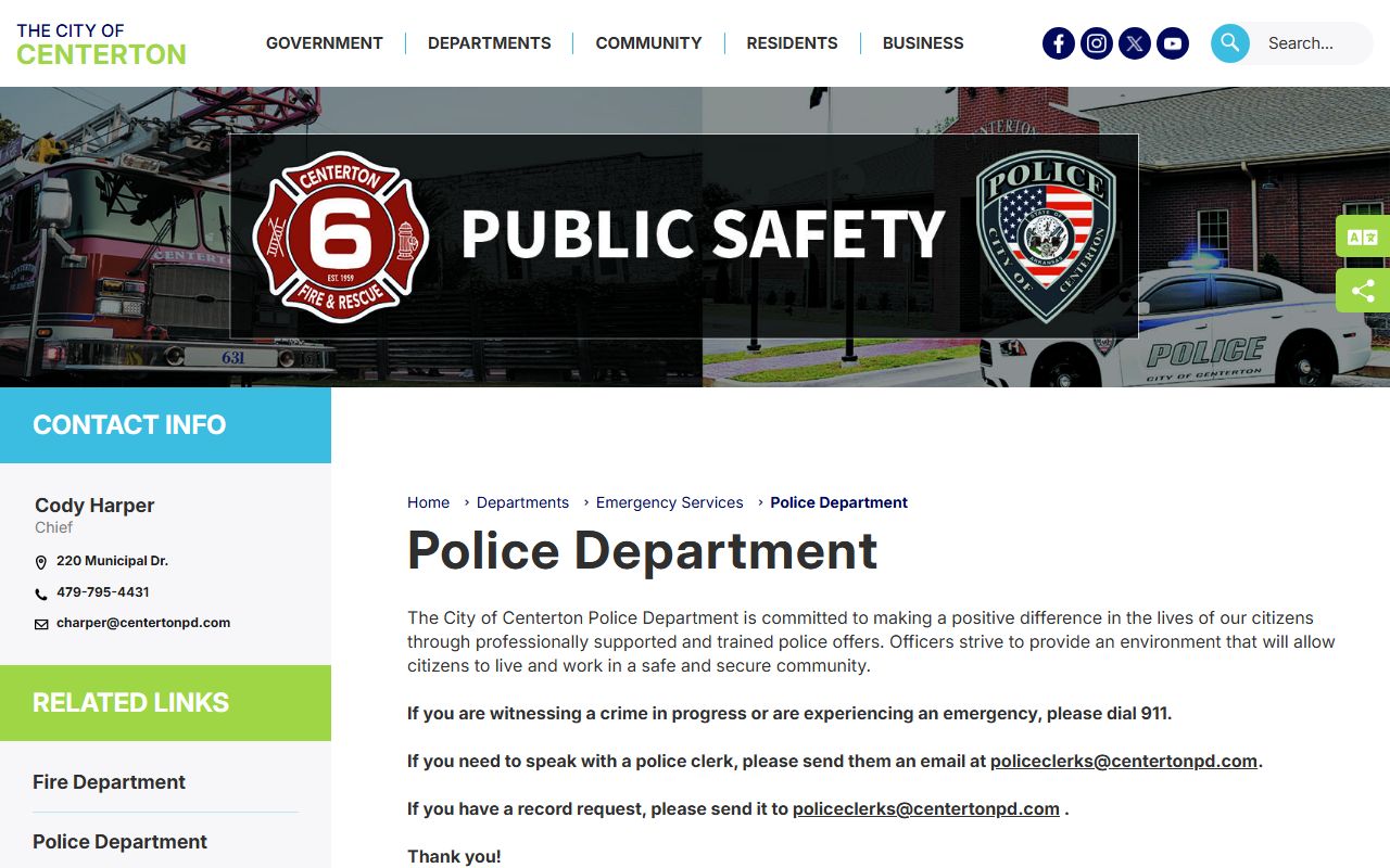 Centerton Police Department for Centerton Criminal History records