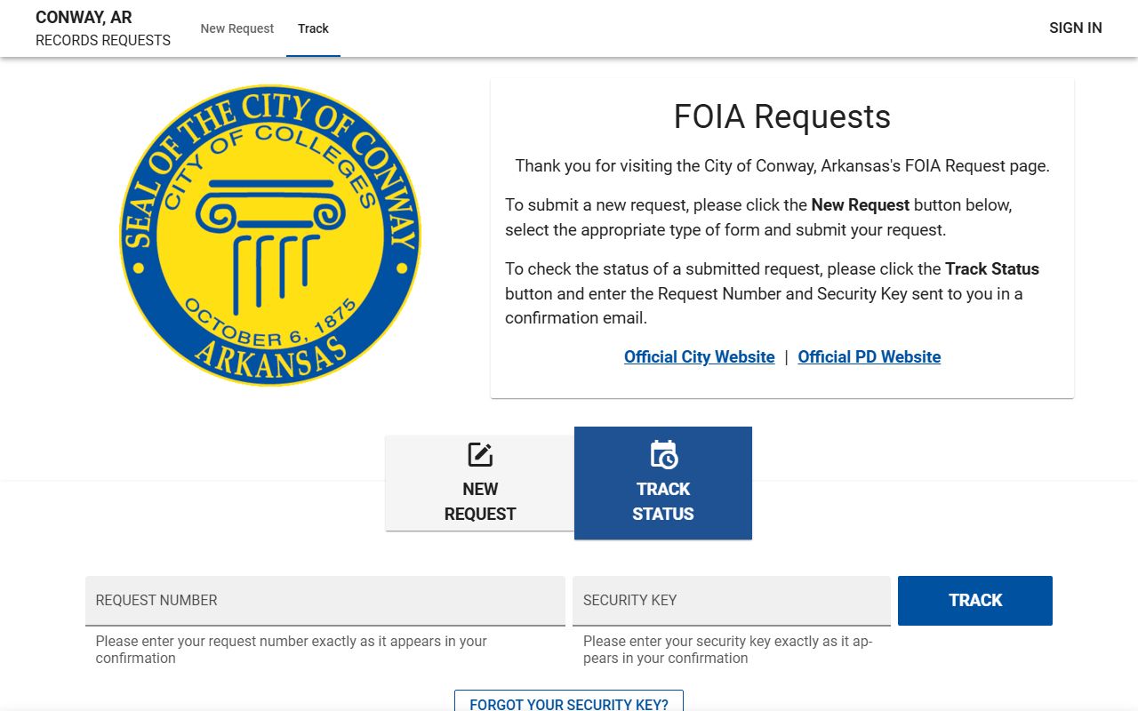 Conway FOIA portal for Conway Criminal History requests