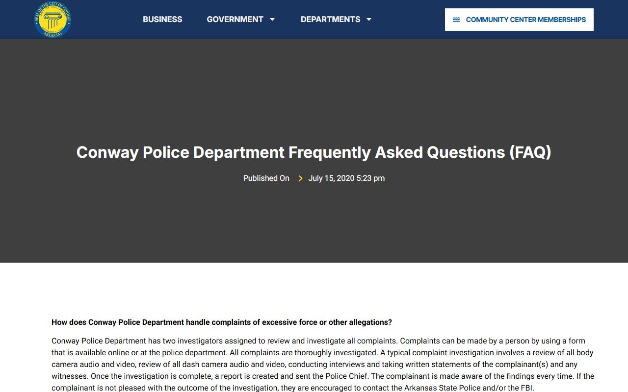 Conway Police Department for Conway Criminal History records