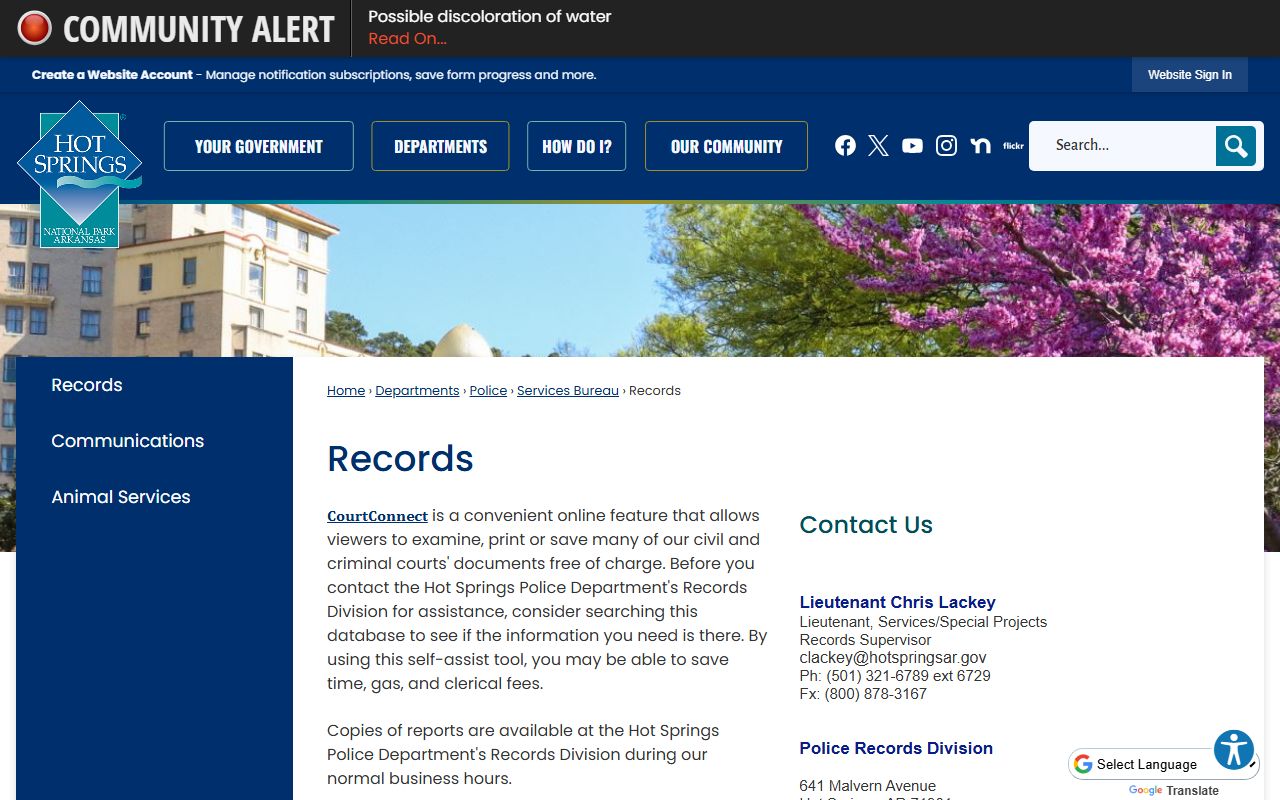 Hot Springs Police Records for Hot Springs Criminal History