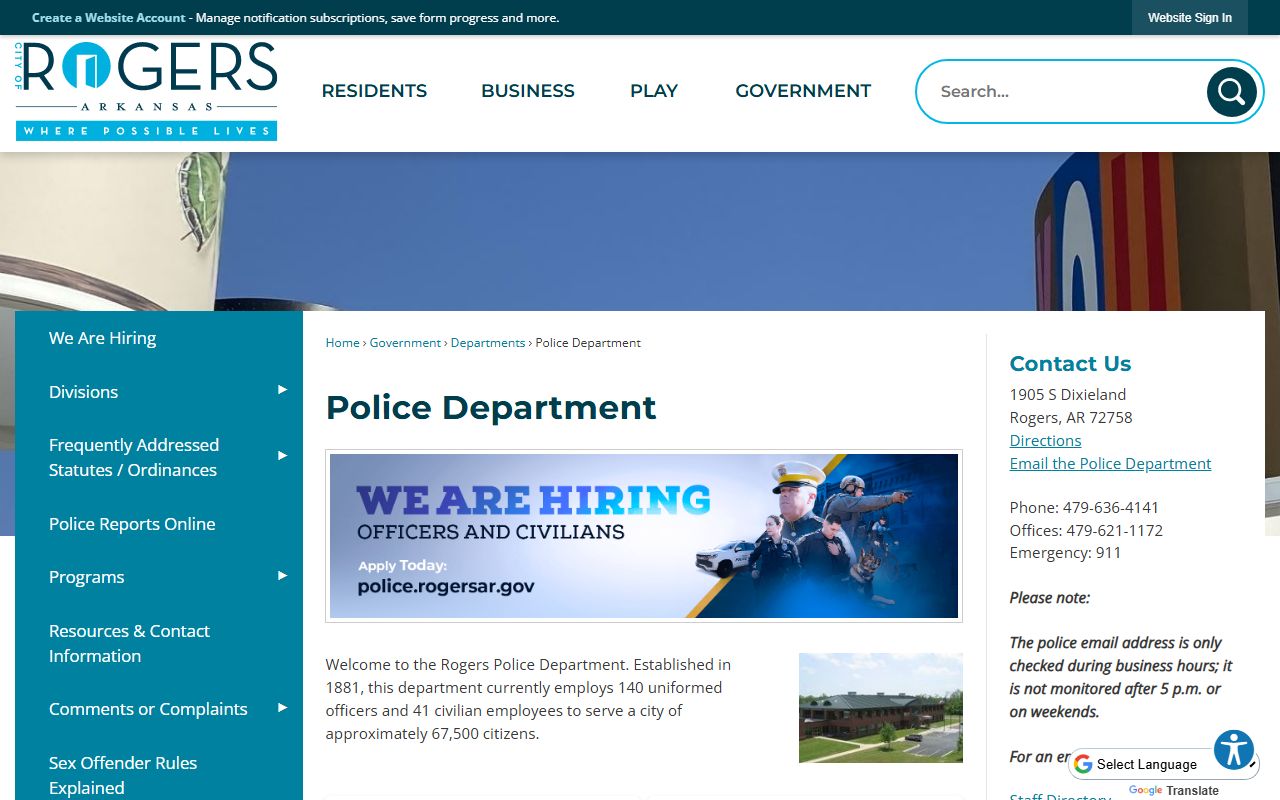 Rogers Police Department for Rogers Criminal History records