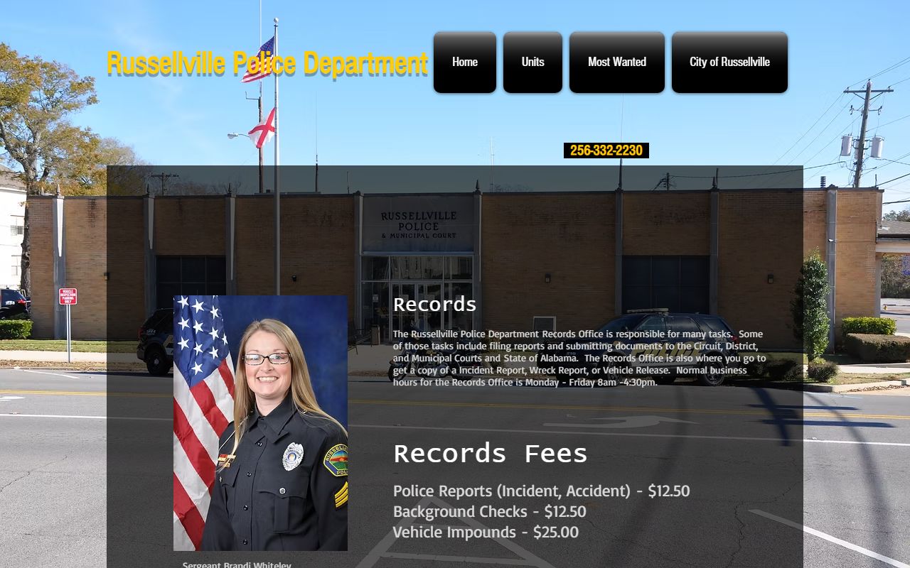 Russellville police records page for Russellville Criminal History access