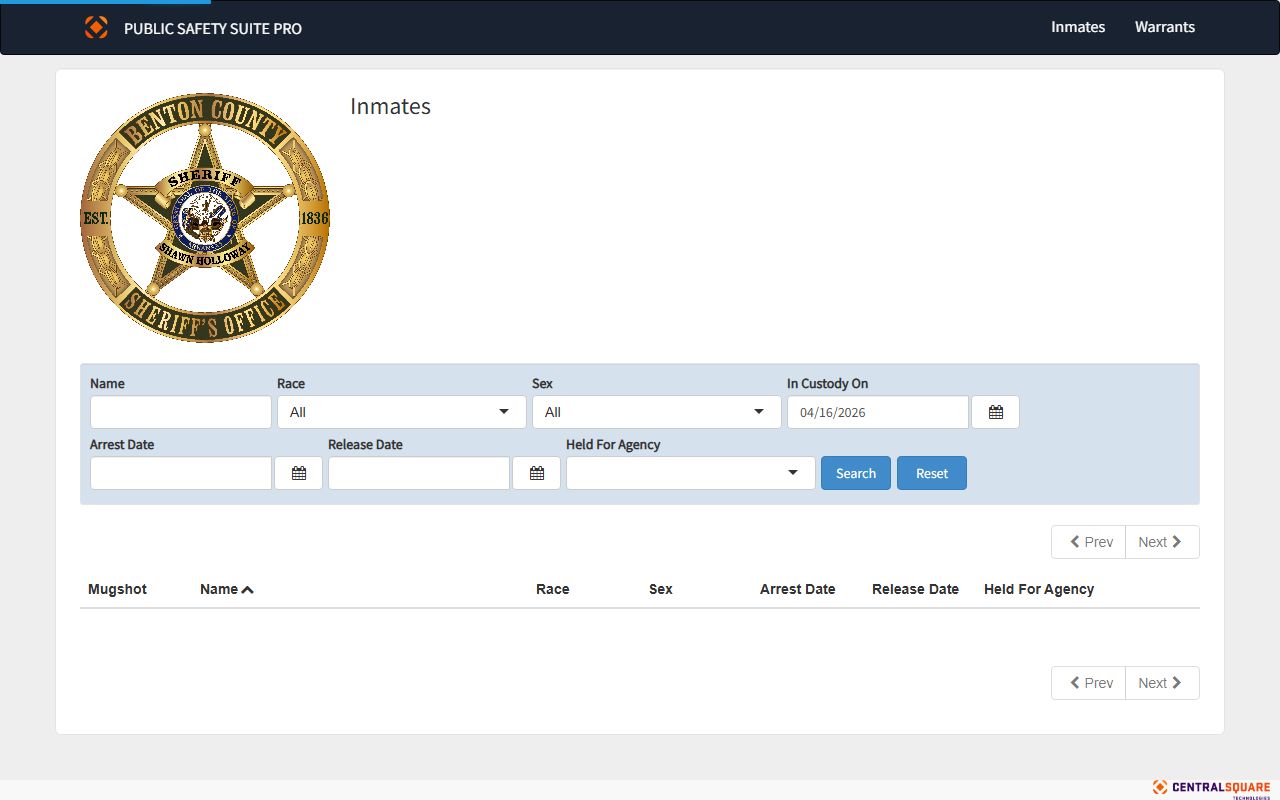 Benton County Sheriff inmate roster for criminal history search