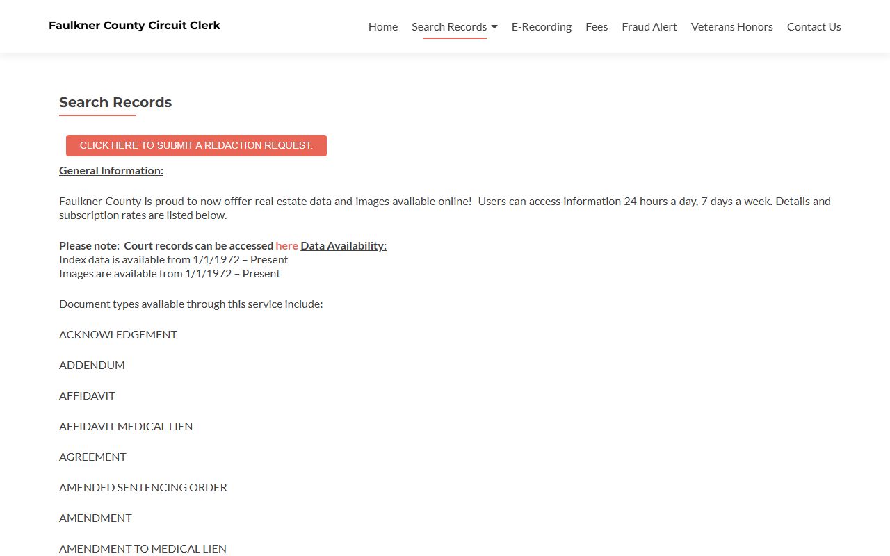 Faulkner County Land Records portal tied to Criminal History filings