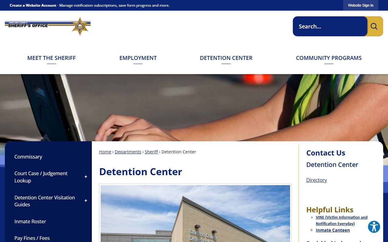 Garland County Detention Center for Criminal History lookups