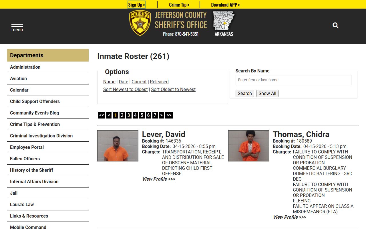 Jefferson County inmate roster for Pine Bluff Criminal History