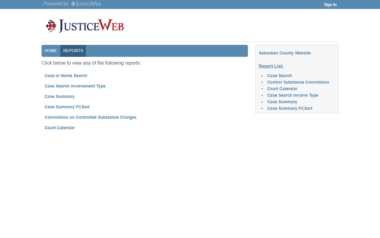 Sebastian County Arkansas Criminal History JusticeWeb portal