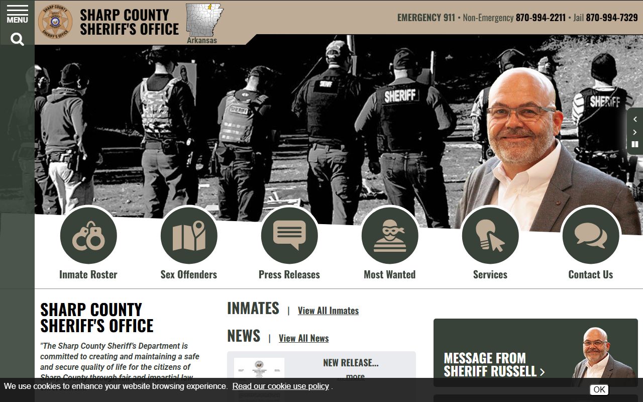 Sharp County Sheriff Office site for Criminal History lookups
