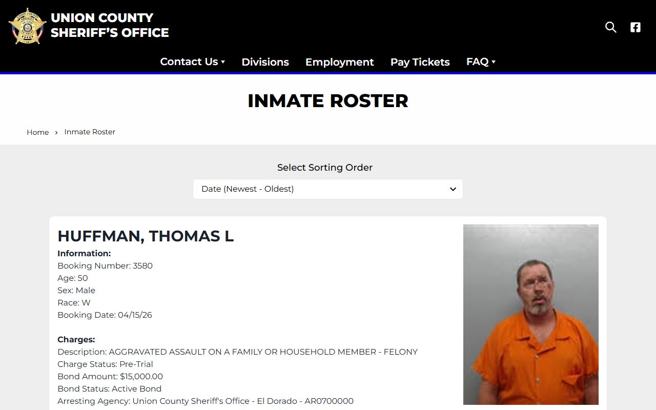 Union County inmate roster for Criminal History search