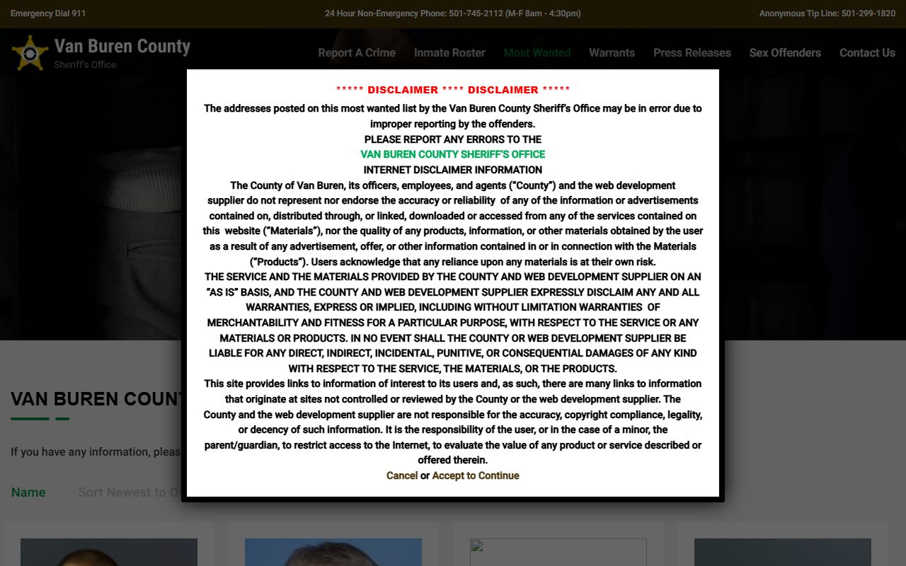 Van Buren County Most Wanted list for Criminal History