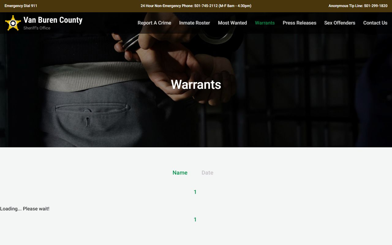 Van Buren County warrants page for Criminal History