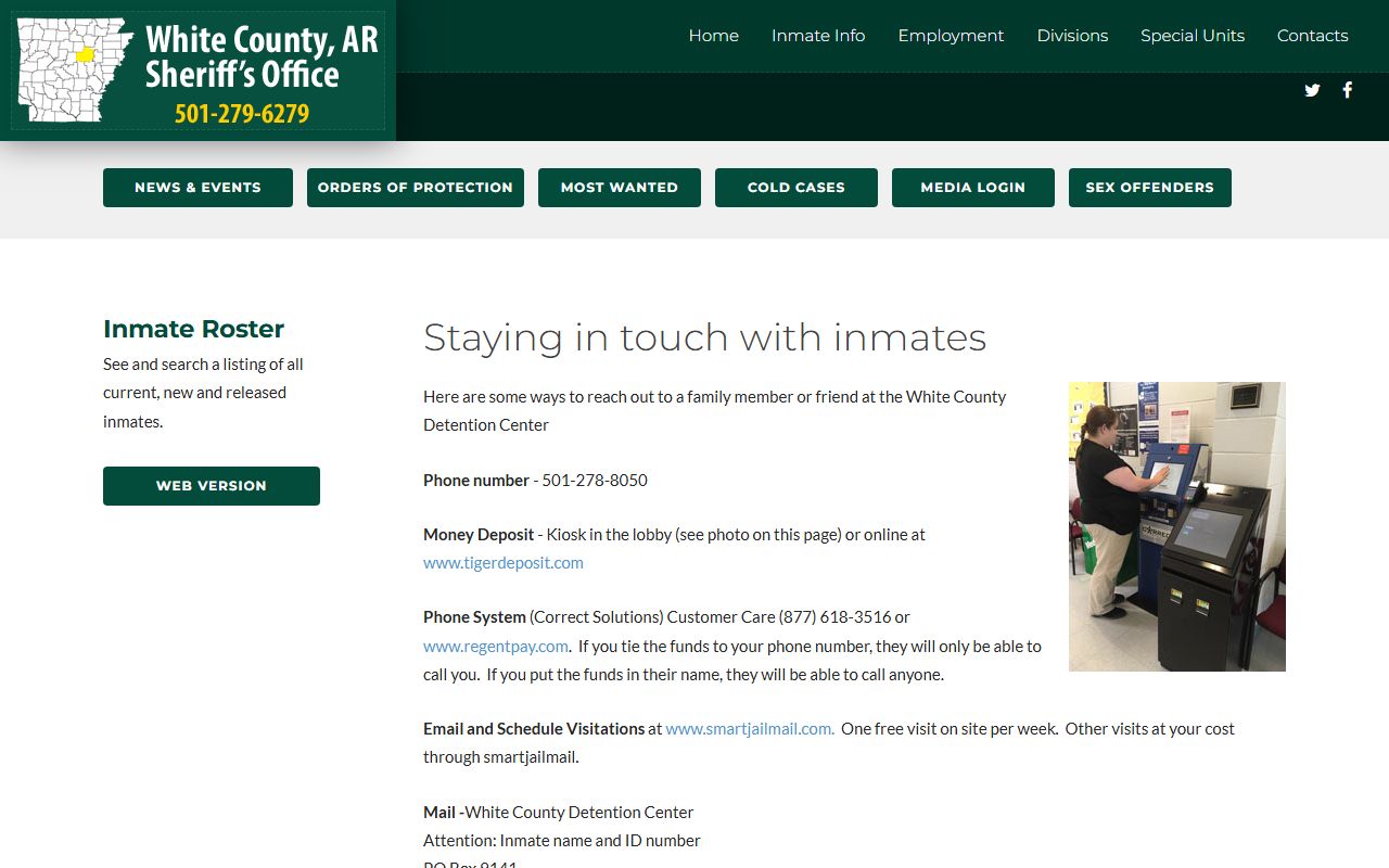 White County inmate info page for Criminal History search