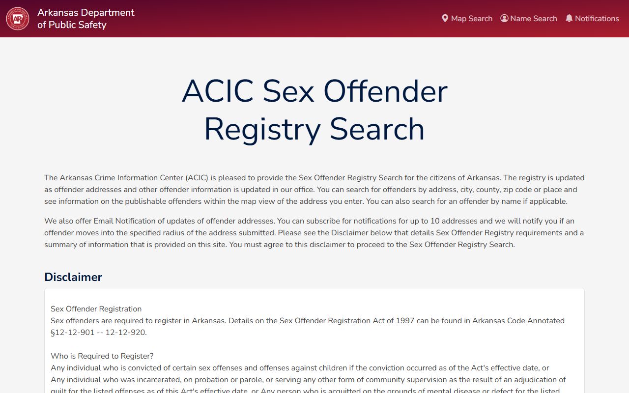 Arkansas Sex Offender Registry search for Criminal History