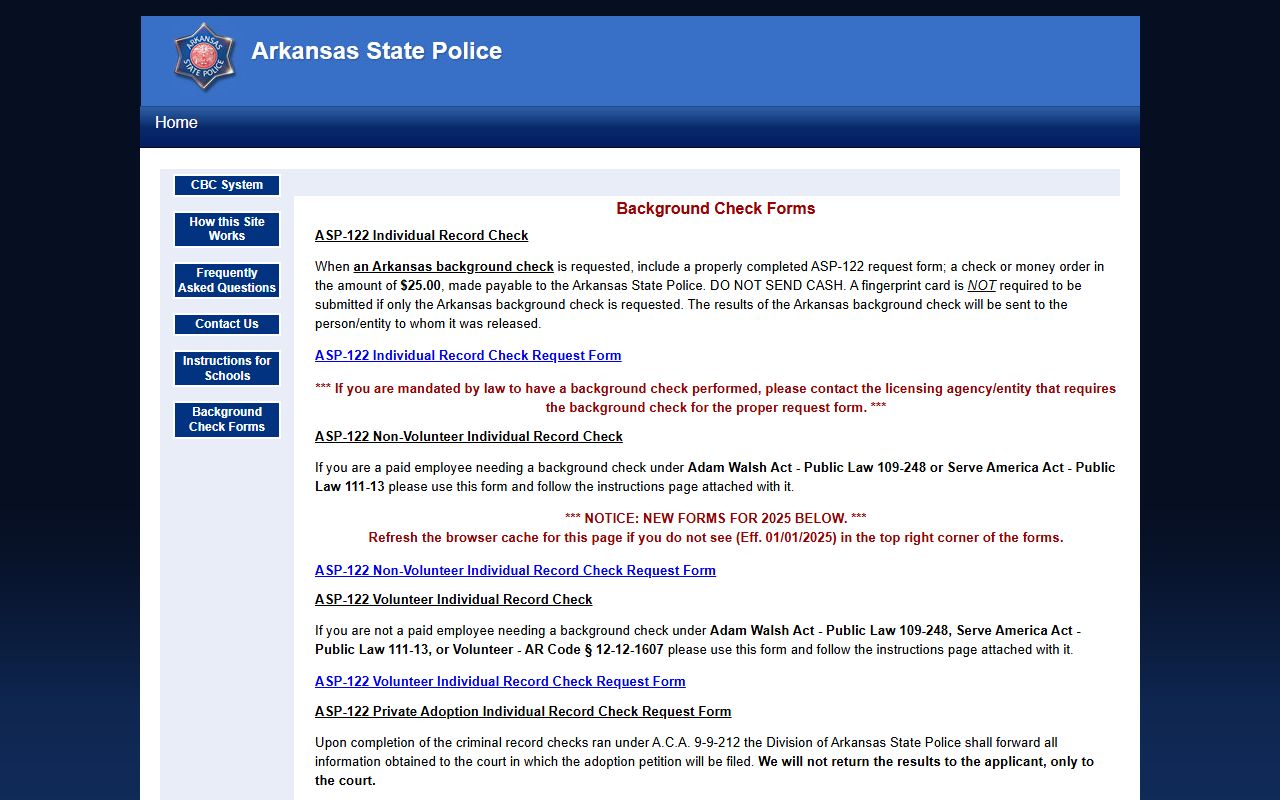 Arkansas State Police Background Check Forms for Criminal History